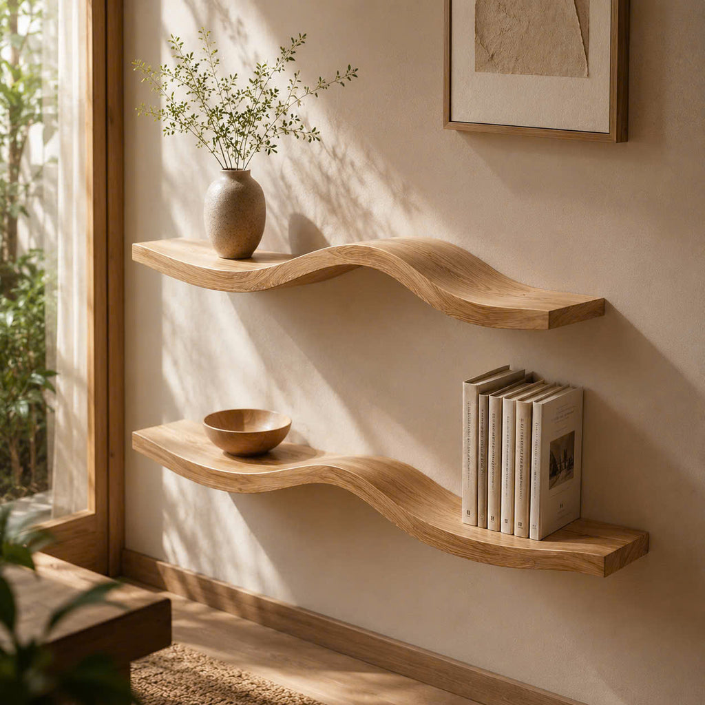 Wavy Wooden Floating Shelves Living Room For New Year CTIWV25003