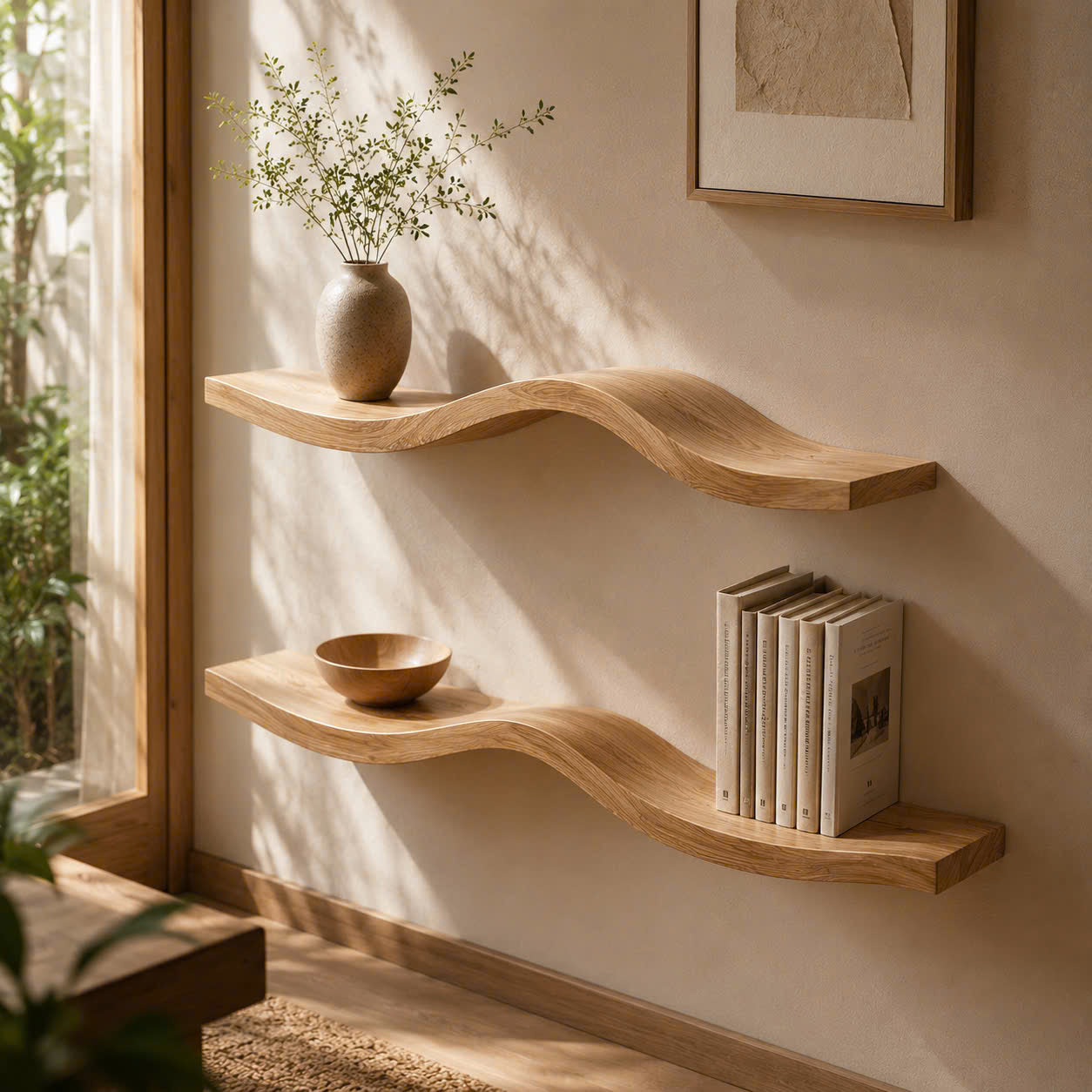Wavy Wooden Floating Shelves Living Room For New Year CTIWV25003