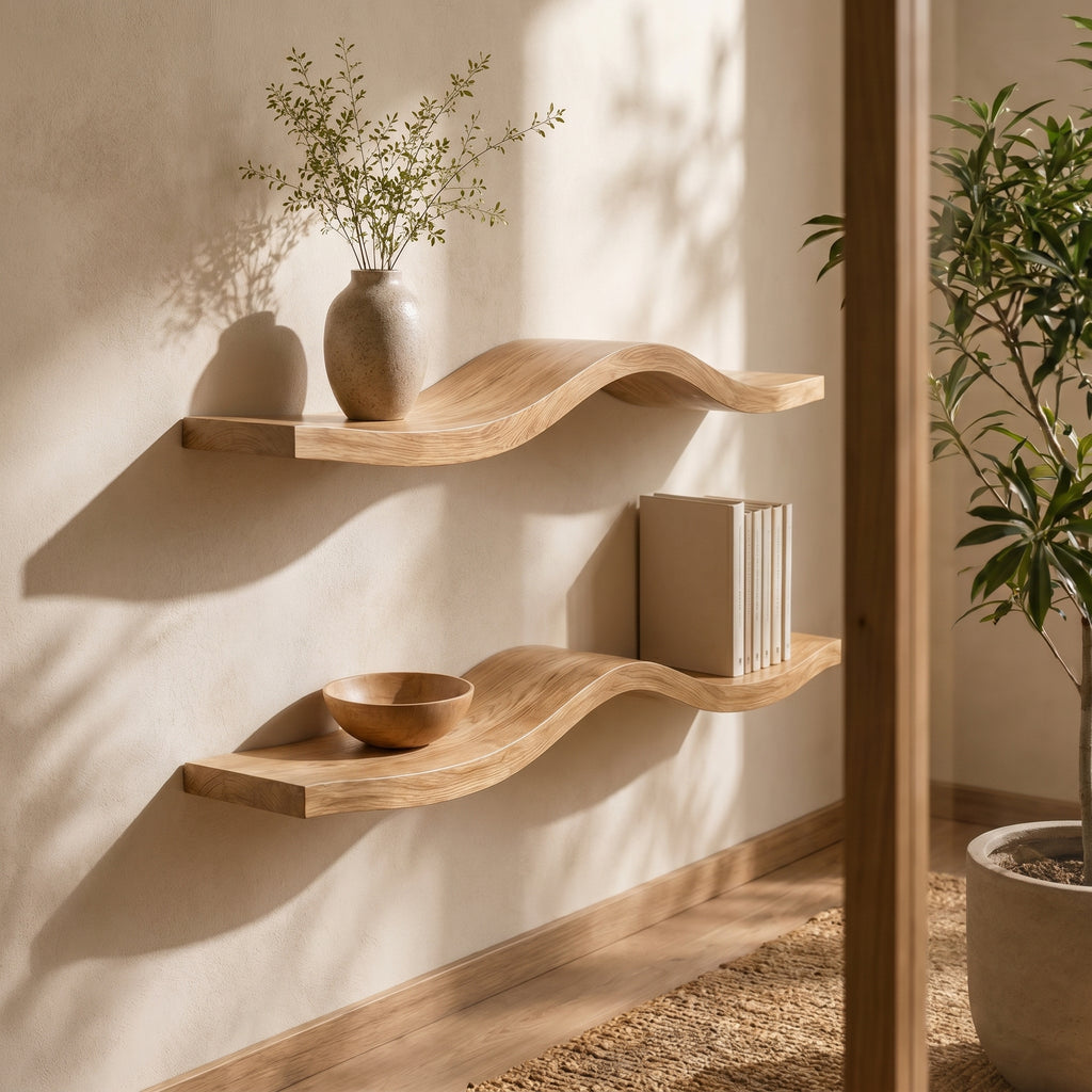 Wavy Wooden Floating Shelves Living Room For New Year CTIWV25003