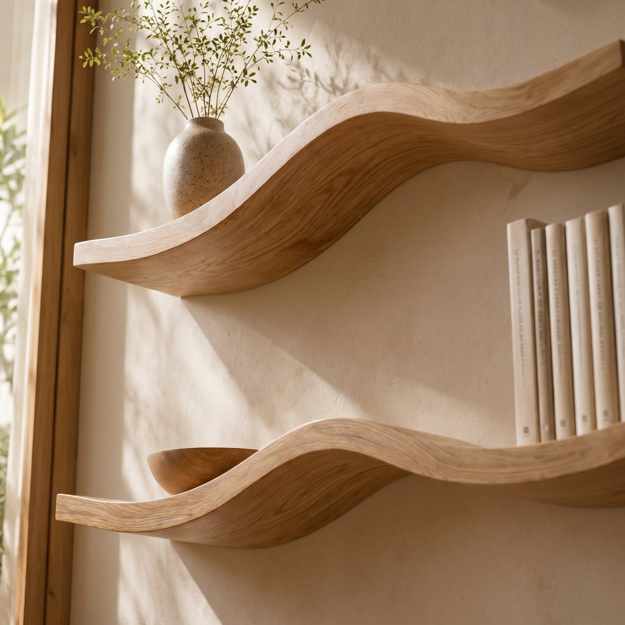 Wavy Wooden Floating Shelves Living Room For New Year CTIWV25003