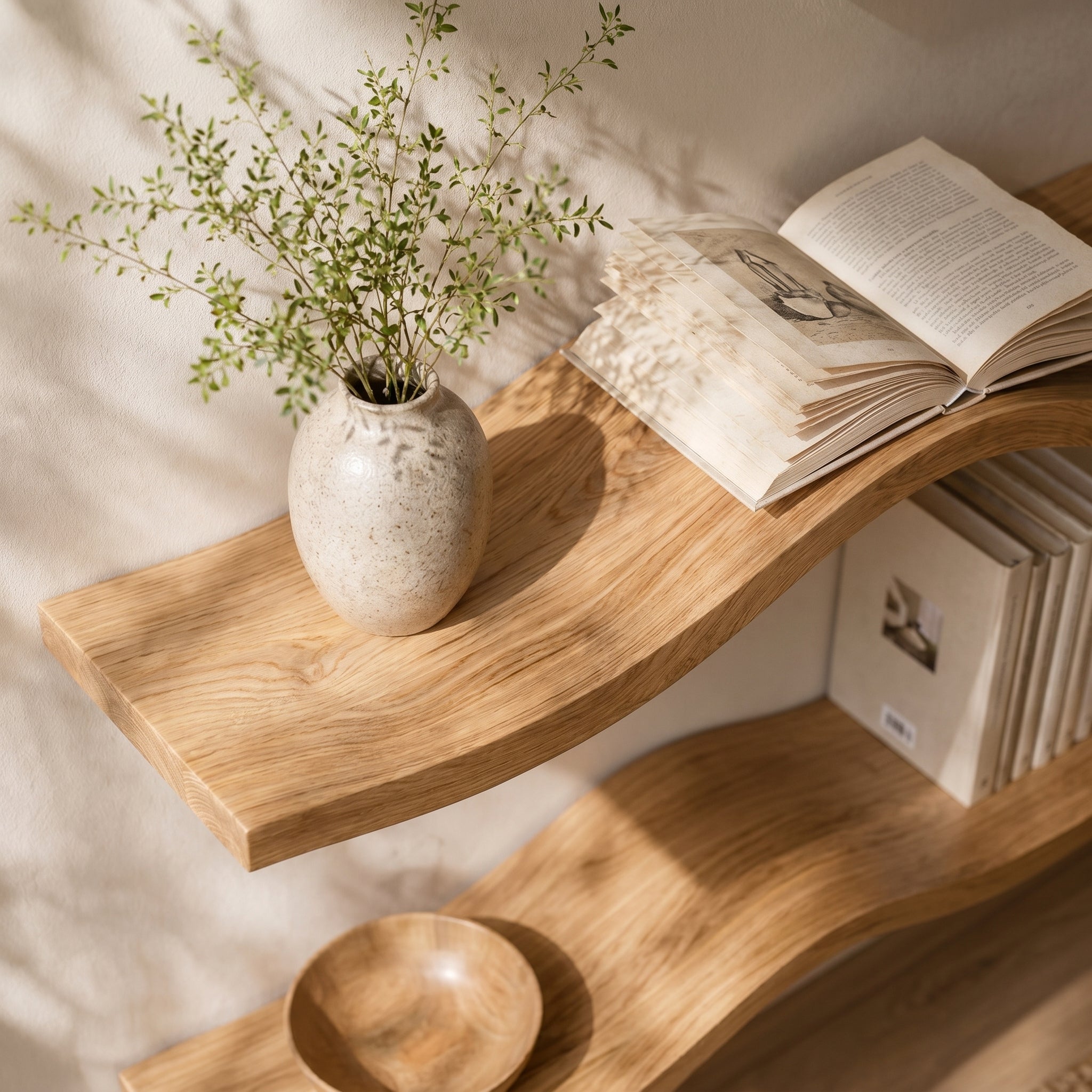 Wavy Wooden Floating Shelves Living Room For New Year CTIWV25003