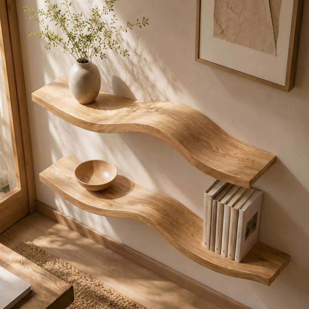 Wavy Wooden Floating Shelves Living Room For New Year CTIWV25003