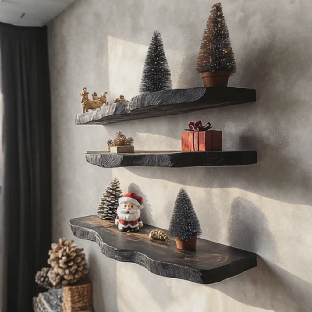 Black Live Edge Wall Floating Shelves for Christmas Decor CTIFL25007