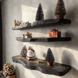 CTIFL25007 Black Live Edge Wall Floating Shelves for Christmas Decor CTIFL25007