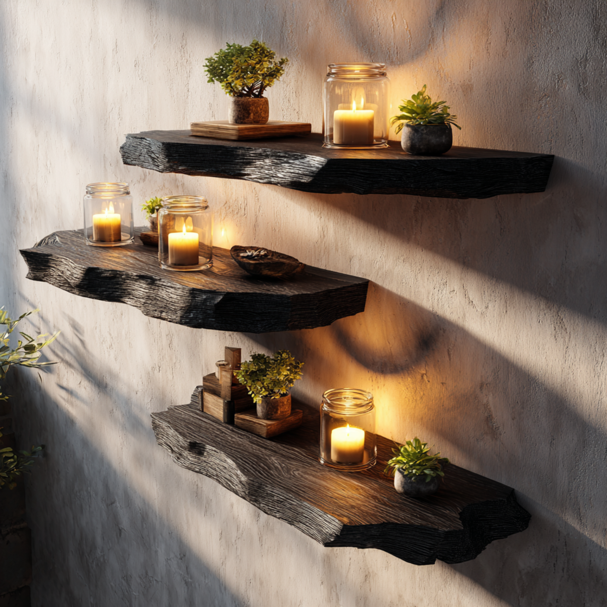 Black Solid Wood Floating Shelves Handcrafted CTIFL25008