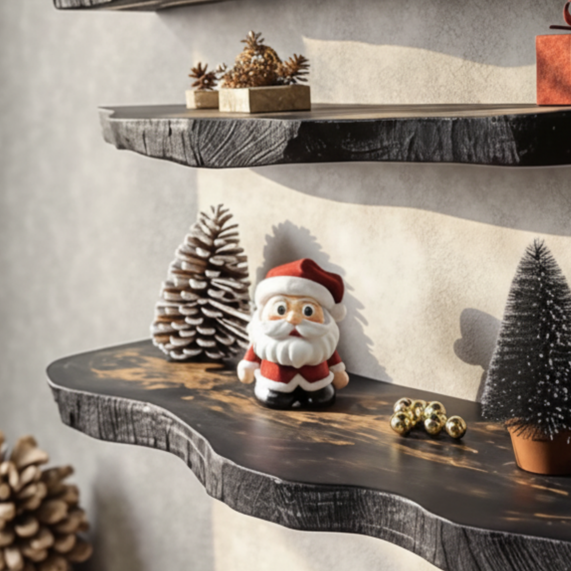 Black Live Edge Wall Floating Shelves for Christmas Decor CTIFL25007