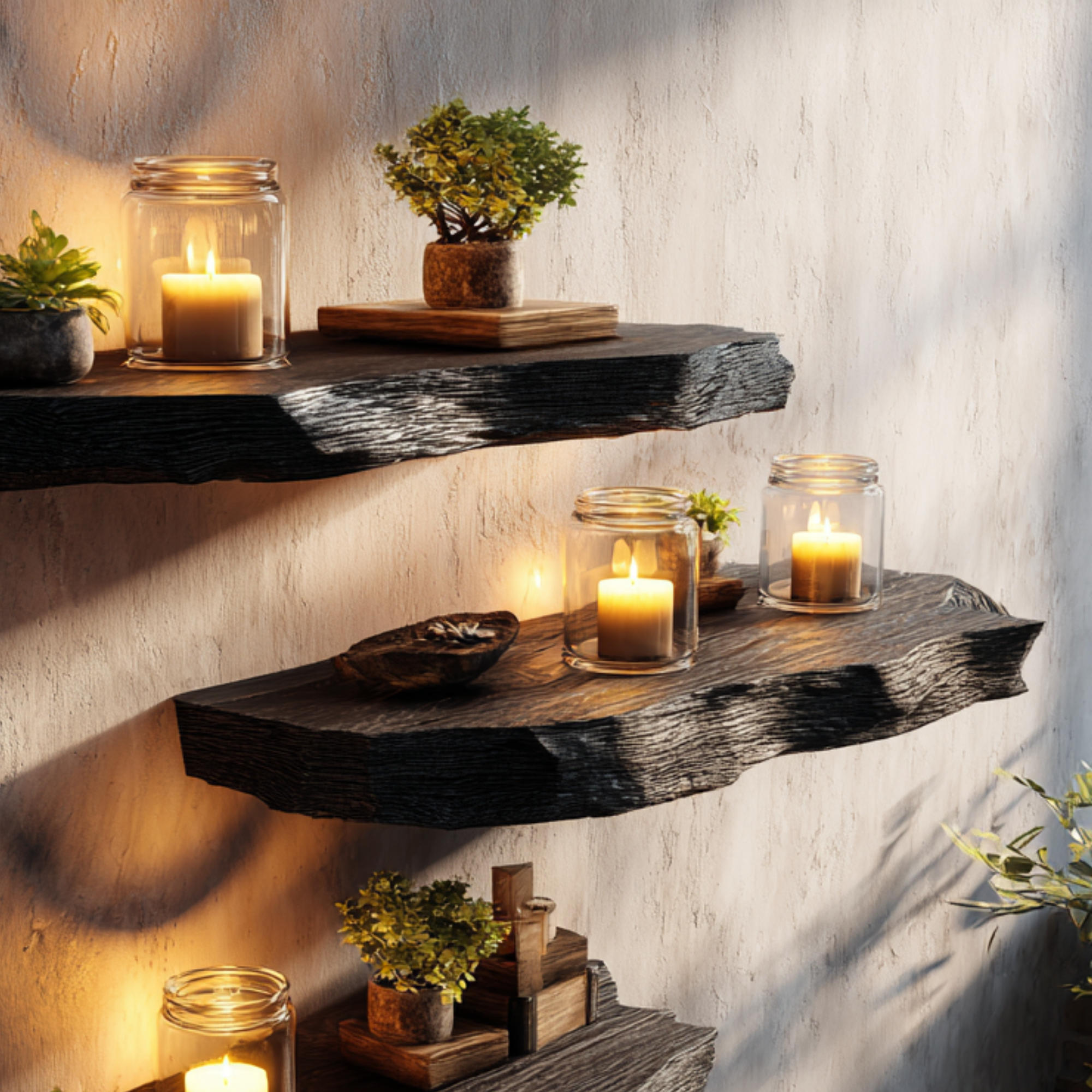 Black Solid Wood Floating Shelves Handcrafted CTIFL25008