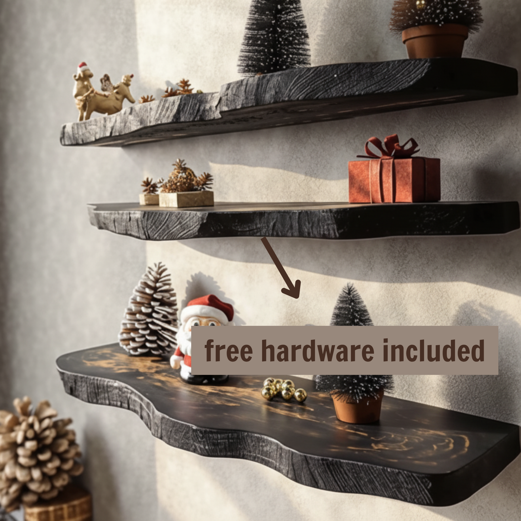 Black Live Edge Wall Floating Shelves for Christmas Decor CTIFL25007