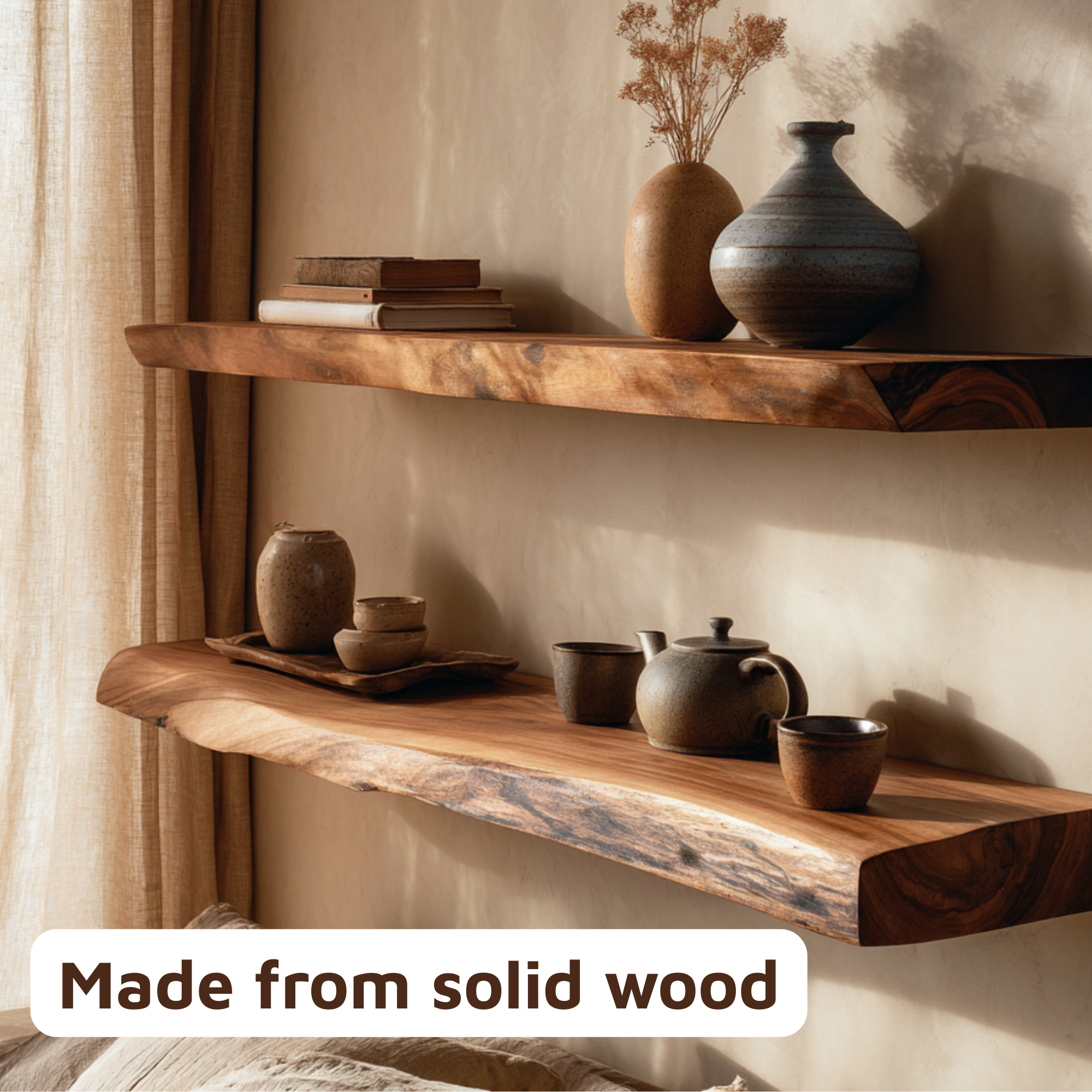 Rustic Floating Nightstand Live Edge Bedside Shelves CTIFL25015