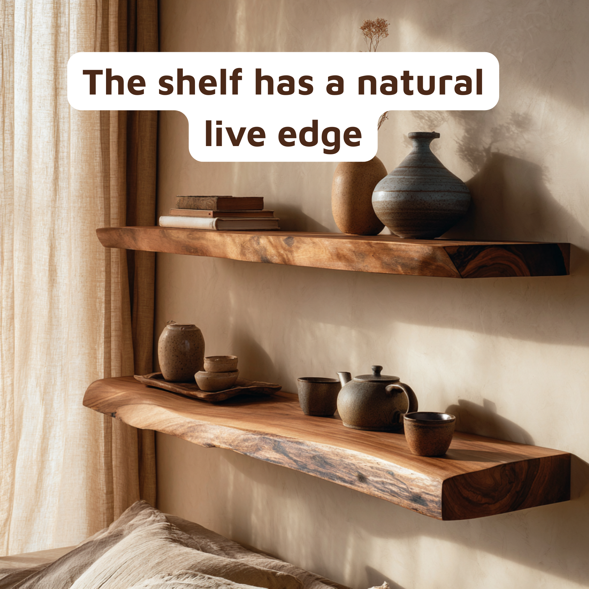 Rustic Floating Nightstand Live Edge Bedside Shelves CTIFL25015