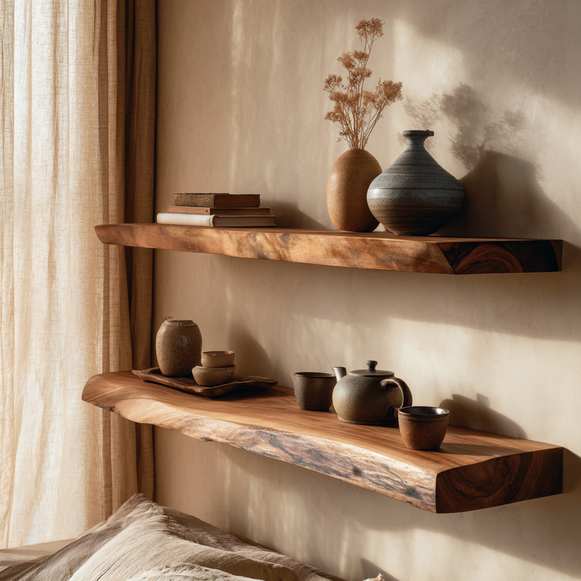 Rustic Floating Nightstand Live Edge Bedside Shelves CTIFL25015