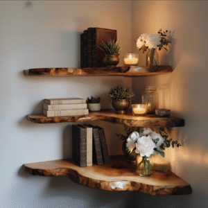 CTICN25005 Vintage Style Live Edge Corner Shelf for Decorative Books CTICN25005
