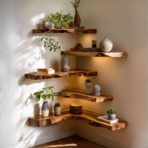 CTICN25001 Live Edge Driftwood Carved Sculpture Corner Floating Shelf CTICN25001