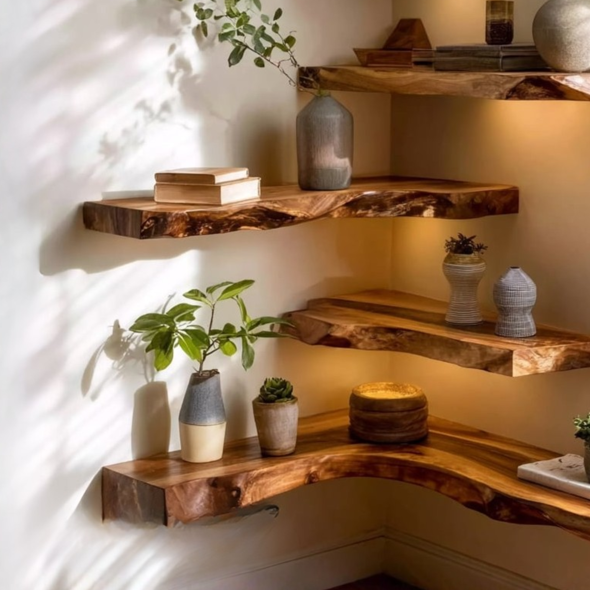 Live Edge Driftwood Carved Sculpture Corner Floating Shelf CTICN25001 - Image 5