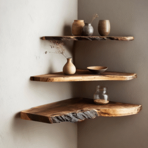 CTICN25002 Handcrafted Natural Wood Corner Shelf with Raw Edge Design CTICN25002