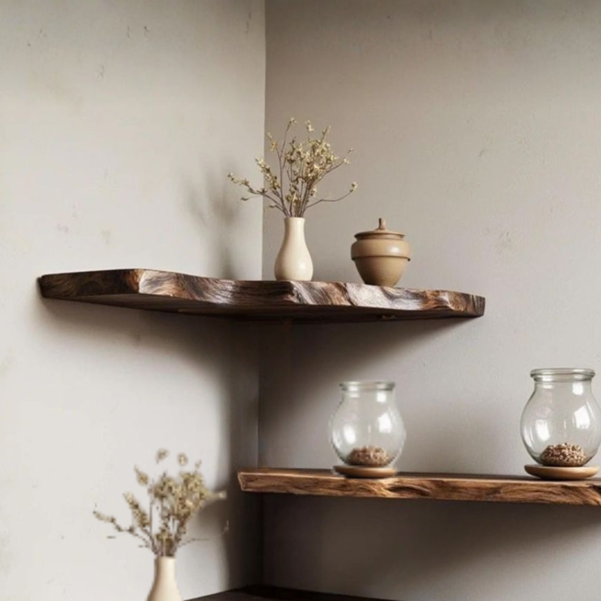 Live Edge Driftwood Carved Sculpture Corner Floating Shelf CTICN25003