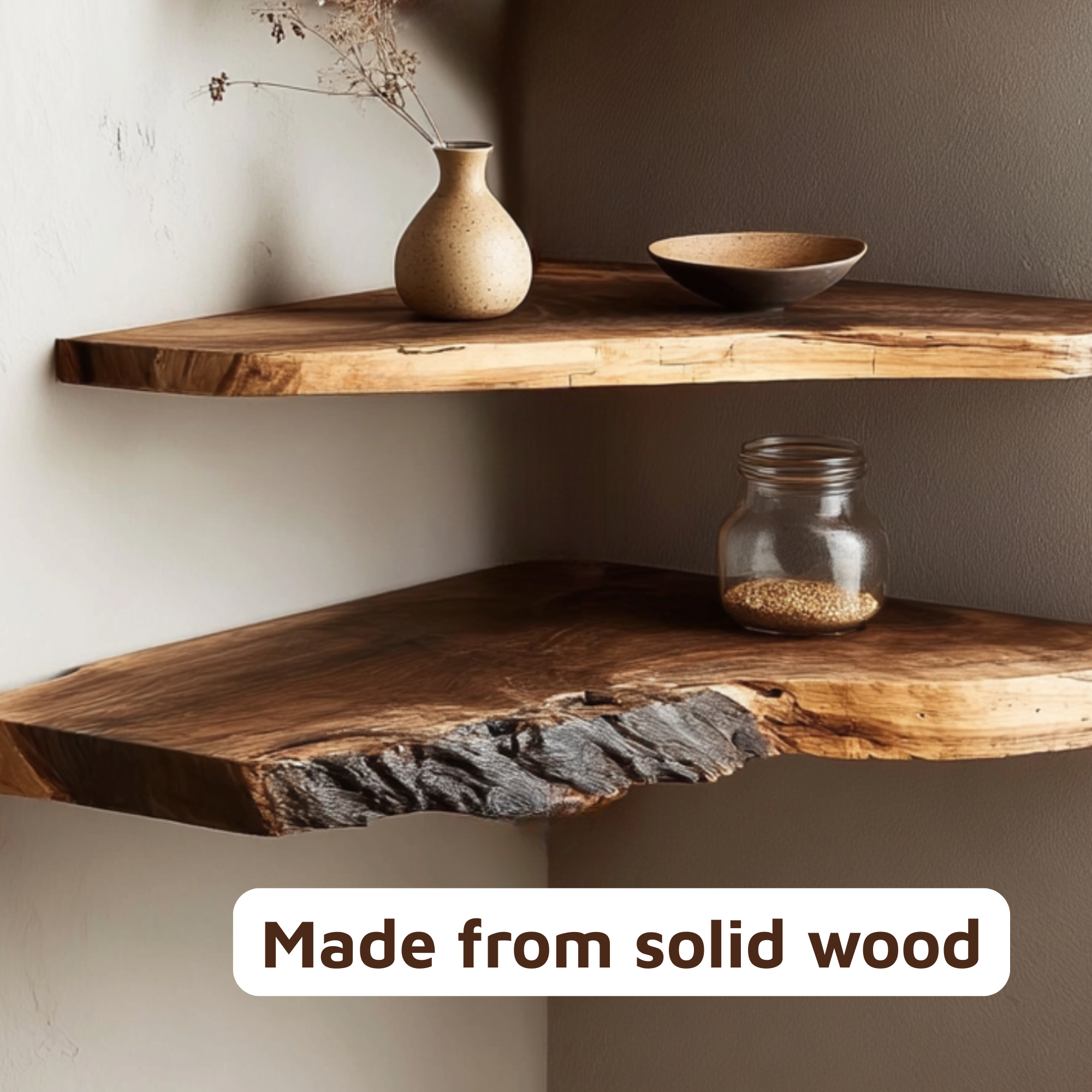 Handcrafted Natural Wood Corner Shelf with Raw Edge Design CTICN25002