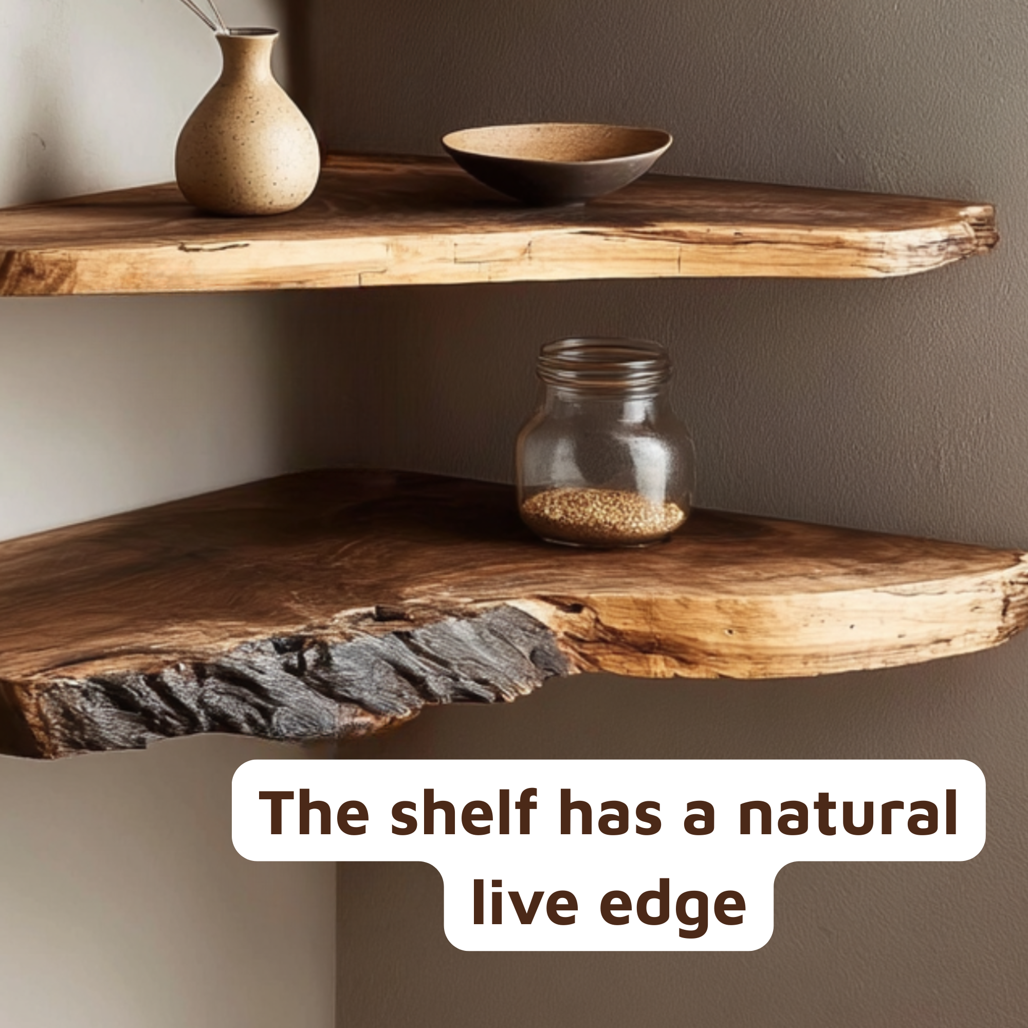 Handcrafted Natural Wood Corner Shelf with Raw Edge Design CTICN25002