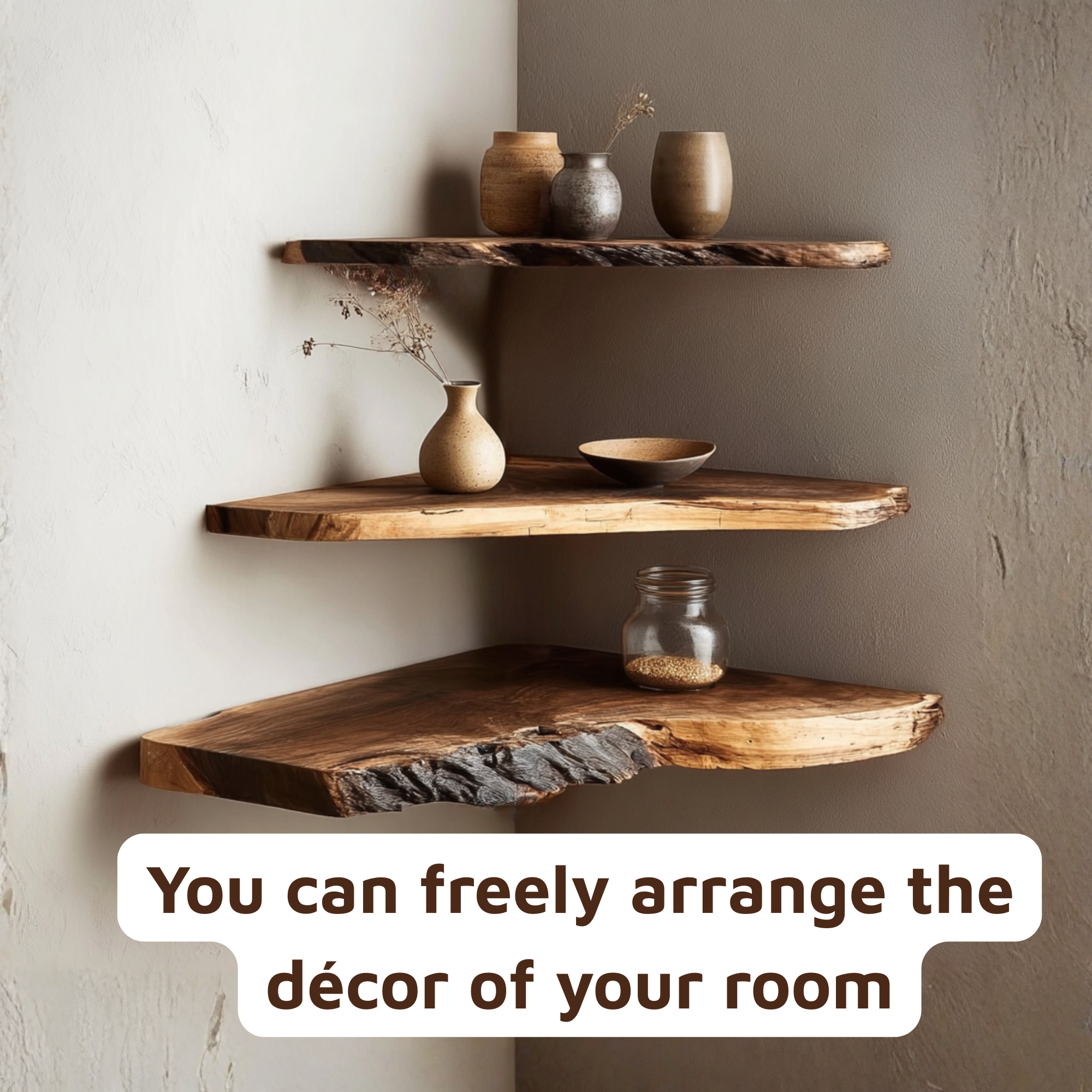 Handcrafted Natural Wood Corner Shelf with Raw Edge Design CTICN25002